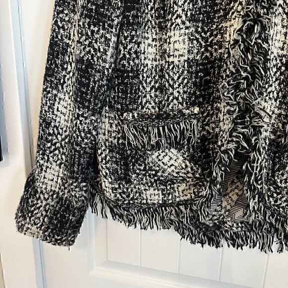 Carol Anderson VINTAGE tweed plaid fringe blazer jacket, women's size 10 - Picture 4 of 15